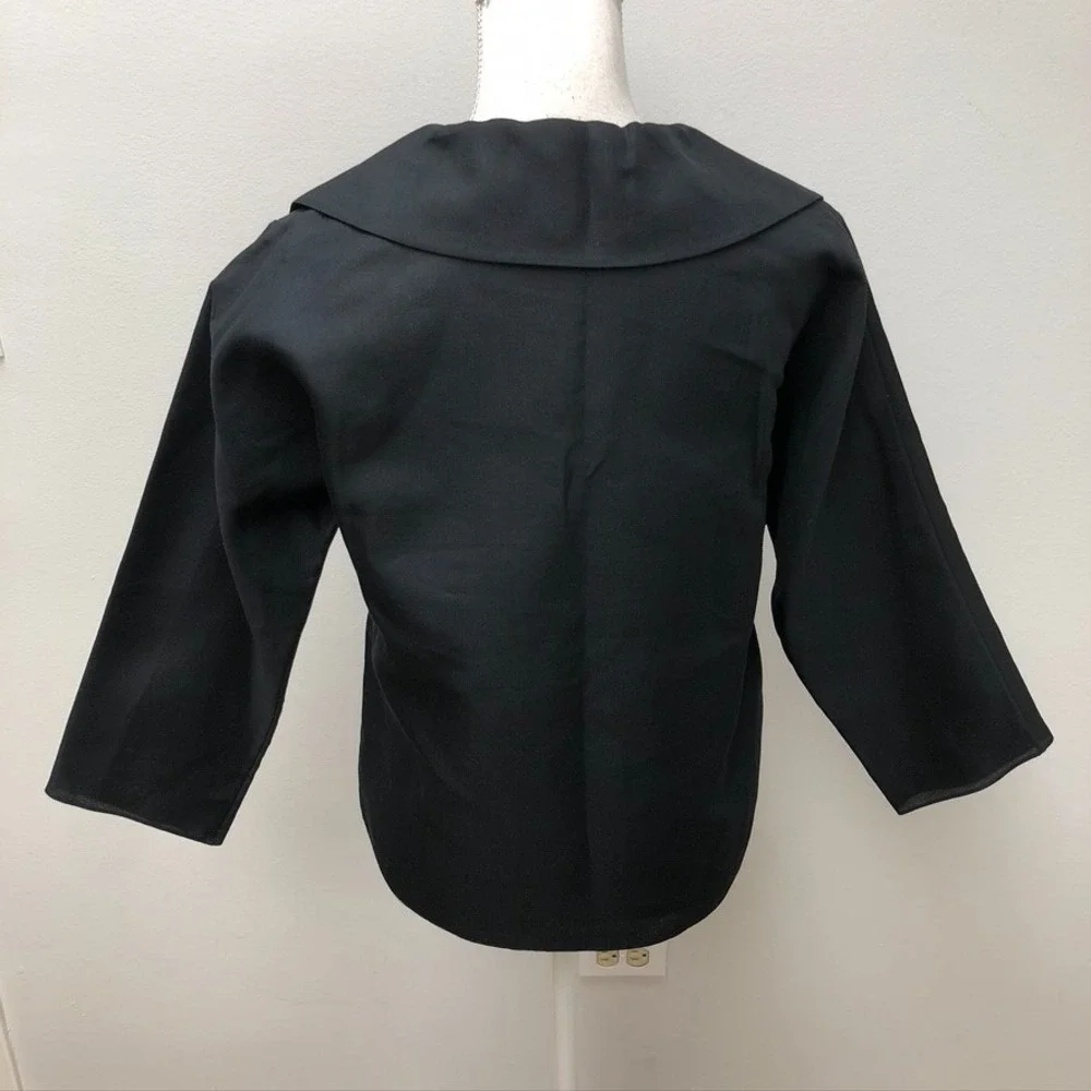Tory Burch Silk Gazar Tunic Top Womens 2 Black Minimalist 3/4 Sleeve Teacher New